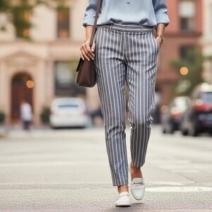 Banana Republic Avery Linen Cotton Blend Striped Ankle Pants Womens 4 Blue White